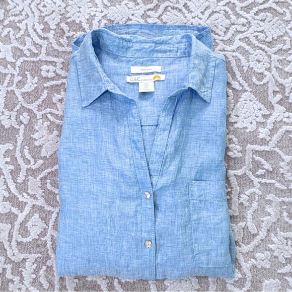 C&C California 100% Linen Roll-Tab Shirt - Picture 10 of 10